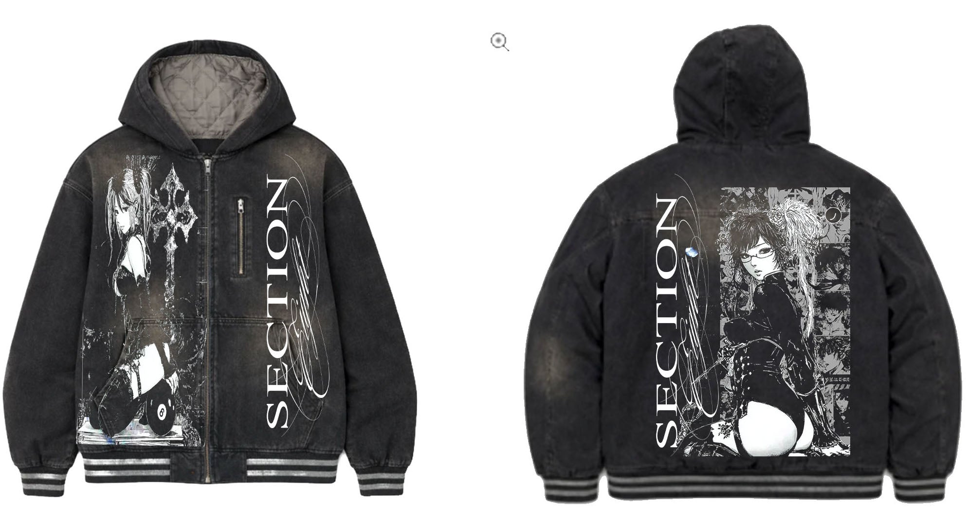 ANIME BLACK CONFESSION ( DIRTY DENIM QUILTED JACKET - BLACK)