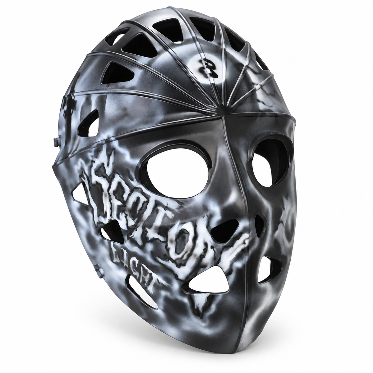 Section8 black and silver airbrush hockey mask detail 1