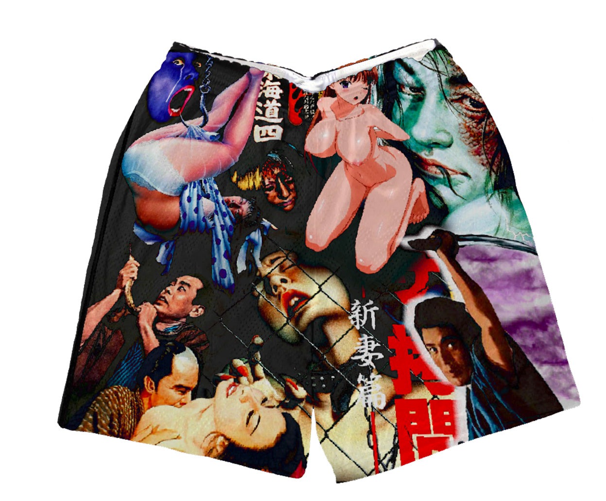 japanese collage  mesh shorts