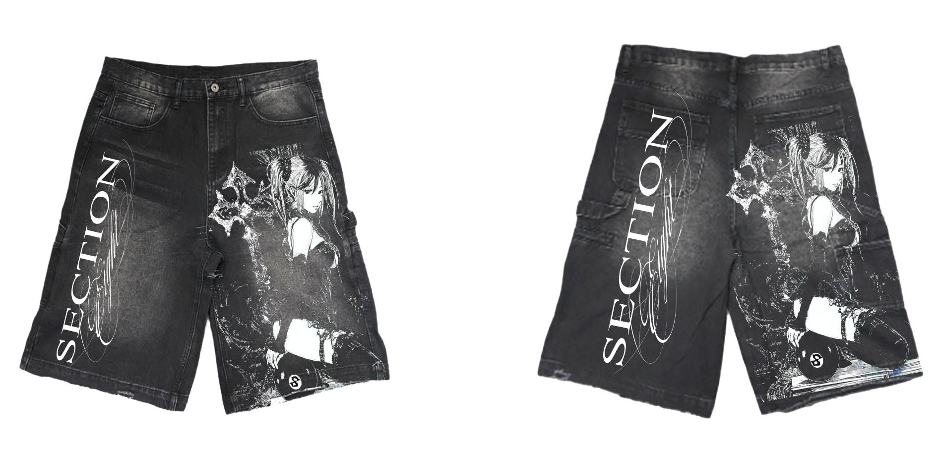 ANIME BLACK CONFESSION ( black denim carpenter shorts)