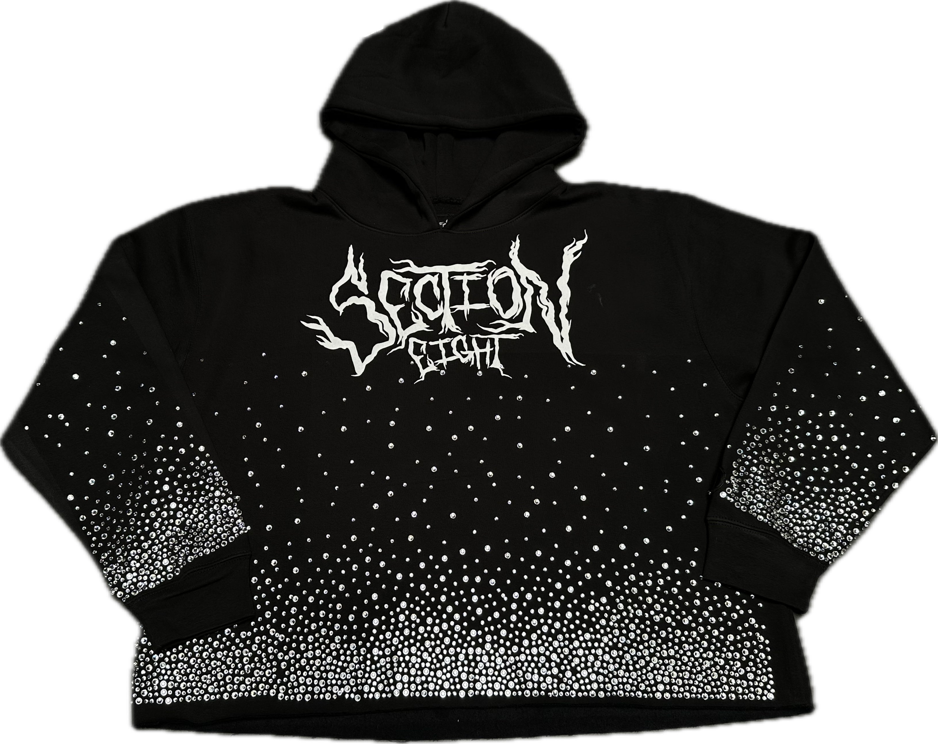 SECTION EIGHT RHINESTONE (black raw hem hoodie)